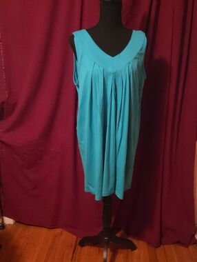 Essentials Turquoise Pleated V-Neck Sleeveless Tunic